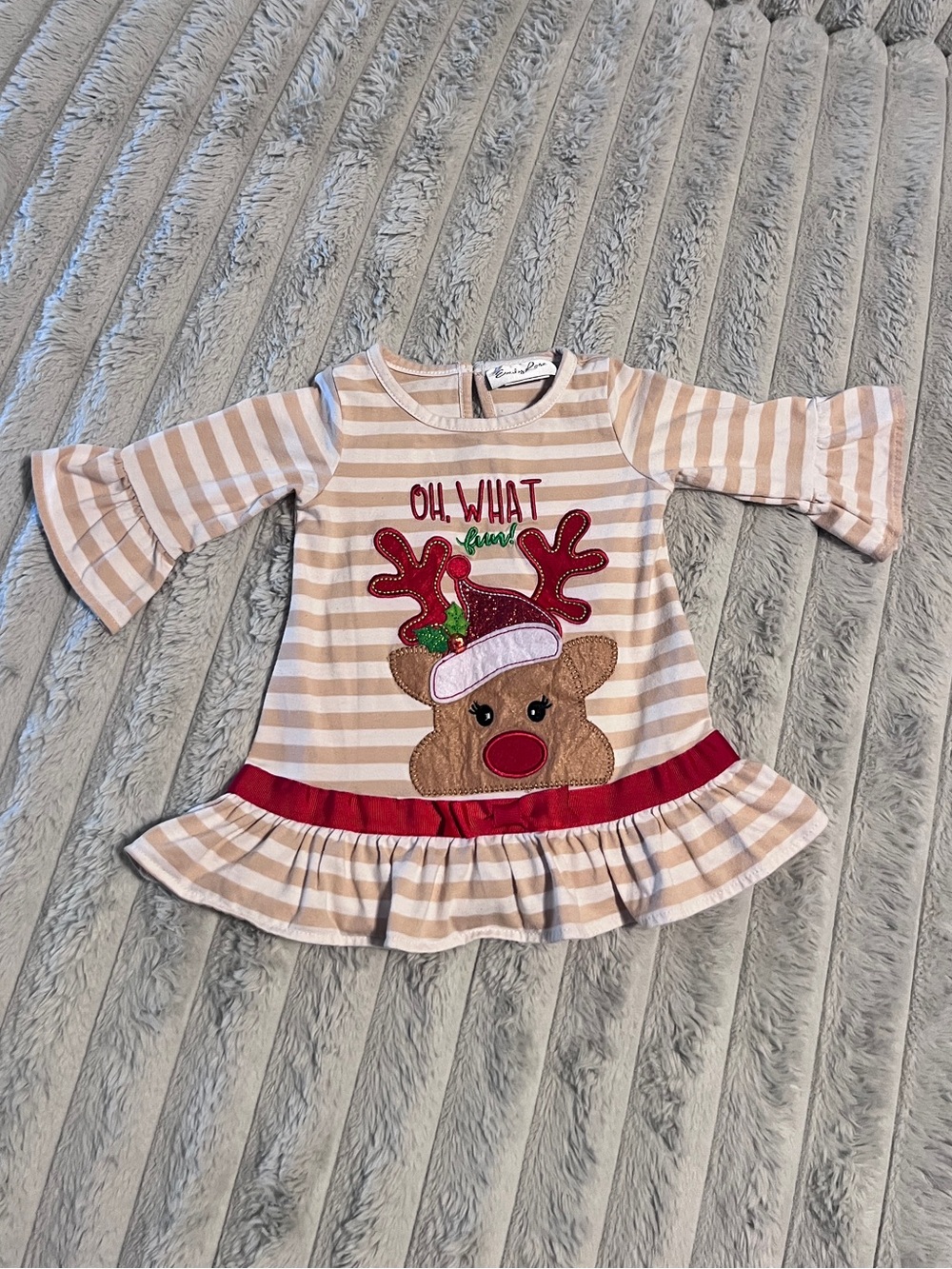 Emily Rose Girl’s Striped Reindeer Christmas Holiday Top Size 2T